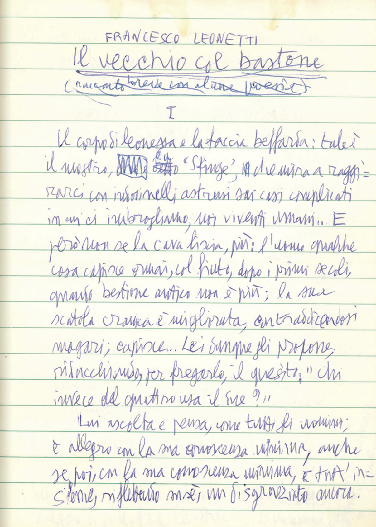 Pubblicazione dell’inedito “Il vecchio col bastone” di Francesco Leonetti